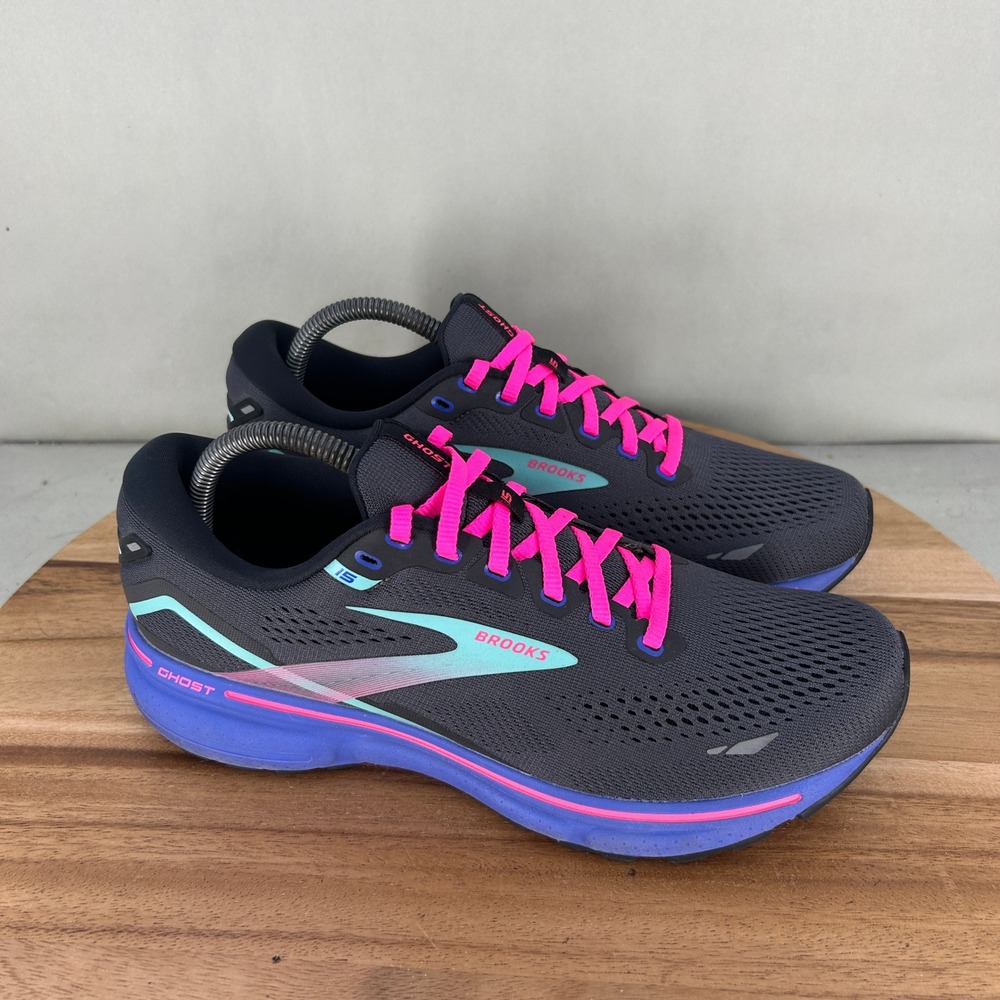 Brooks Ghost 15 Womens Running Shoes Grey Pink Blue 1203801B079 Size 9.5 B